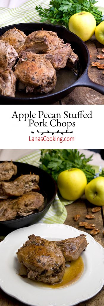 Use some of fall's bounty to make these Apple Pecan Stuffed Pork Chops. Perfect for company or family weekend dinner. https://www.lanascooking.com/apple-pecan-stuffed-pork-chops/