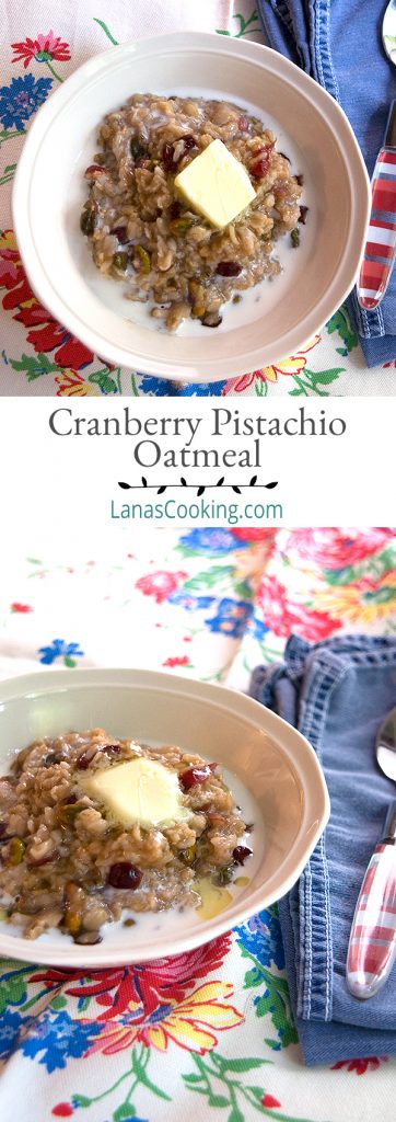 This Cranberry Pistachio Oatmeal is just a little something different for your mornings. Liven up that daily bowl of oatmeal with these delicious additions. https://www.lanascooking.com/cranberry-pistachio-oatmeal/