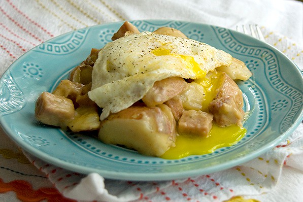 Leftovers from the recipe with a fried egg on top.