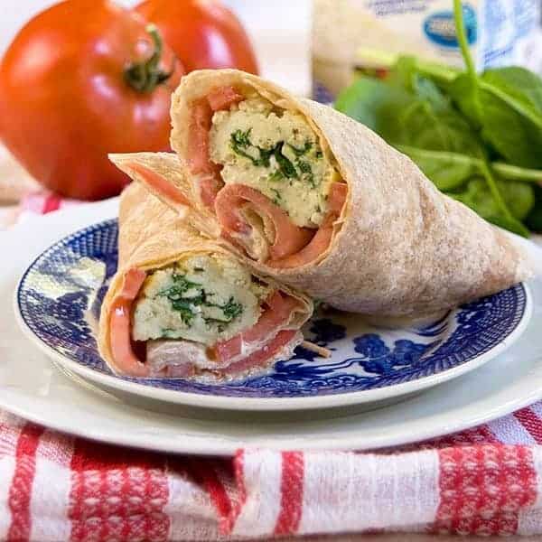These Spinach and Feta Wraps are a healthy option for breakfast, brunch, or lunch. https://www.lanascooking.com/spinach-feta-wraps/ #eggwhites #wrap #spinach