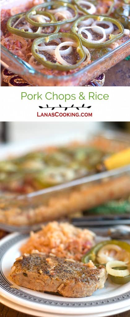 This recipe for Pork Chops and Rice is a great weeknight one-dish meal for the whole family! https://www.lanascooking.com/one-dish-pork-chops-rice/
