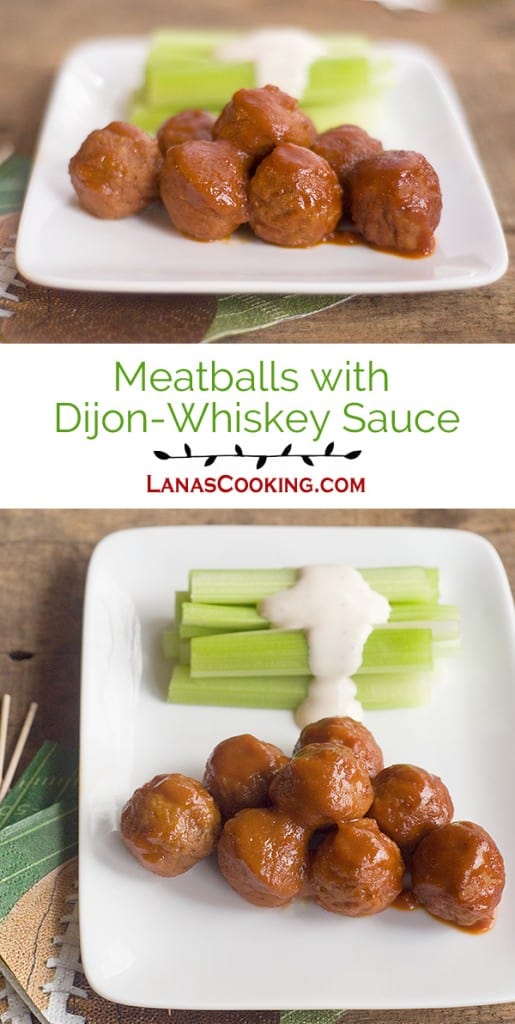 Meatballs with Dijon-Whiskey Sauce - cocktail meatballs in a sauce with Dijon mustard and Tennessee whiskey. Great game day food! https://www.lanascooking.com/meatballs-dijon-whiskey-sauce