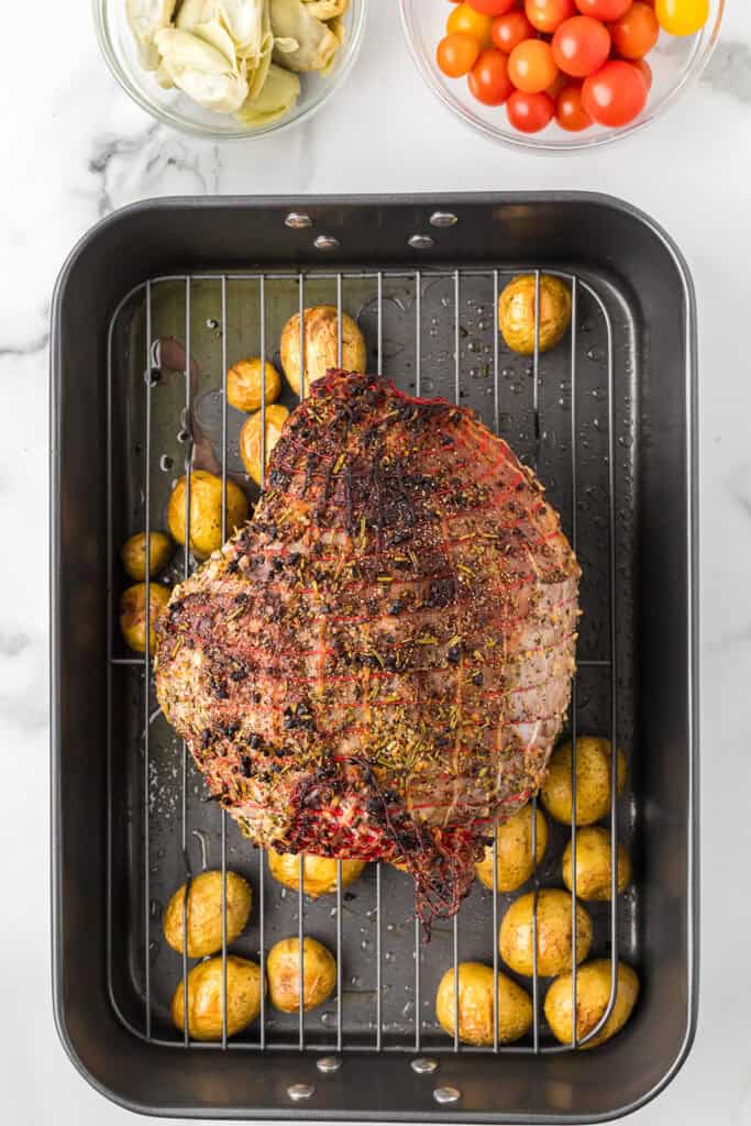 Lamb after roasting for 30 minutes.