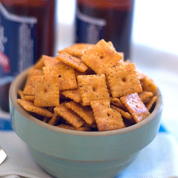Spicy Cheese Crackers - Cheese crackers seasoned with spices and butter and baked briefly to a crispy finish.. https://www.lanascooking.com/spicy-cheese-crackers