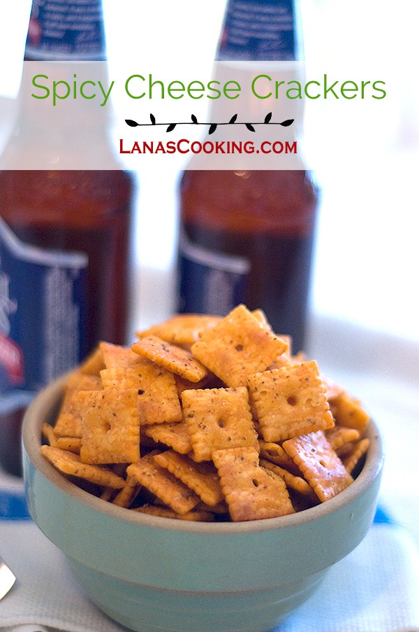 Spicy Cheese Crackers - cheesy crackers coated with spices and butter. https://www.lanascooking.com/spicy-cheese-crackers