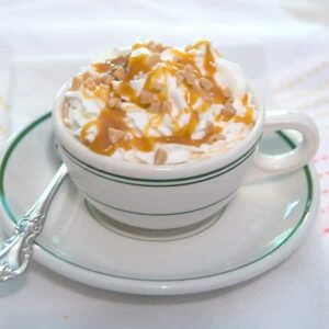 Caramel Mocha Latte - Enjoy it as a delicious afternoon pick-me-up or a serve to your guests for a delicious after dinner dessert coffee. https://www.lanascooking.com/caramel-mocha-latte/