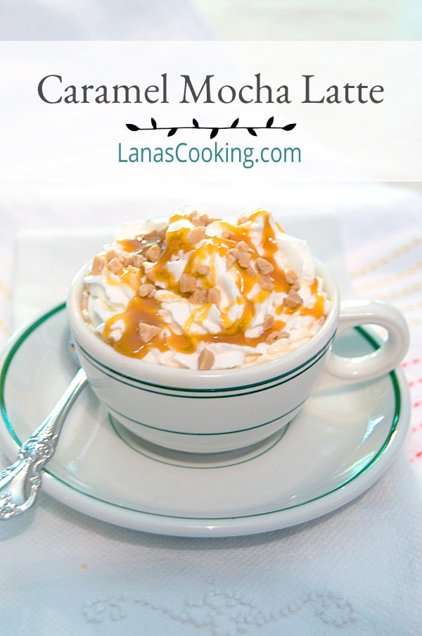 Caramel Mocha Latte - Enjoy it as a delicious afternoon pick-me-up or a serve to your guests for a delicious after dinner dessert coffee.  https://www.lanascooking.com/caramel-mocha-latte/