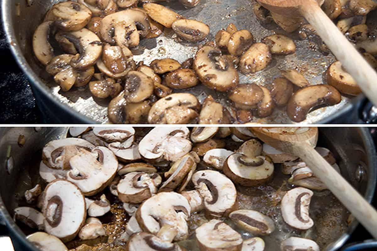 Cooking mushroom in olive oil.