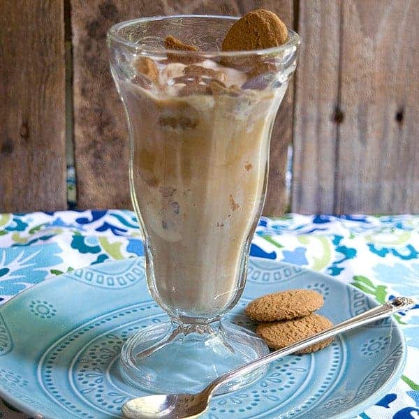 An ice cream float with pralines, coffee, and the zing of ginger. Definitely dessert worthy! https://www.lanascooking.com/ginger-praline-coffee-float