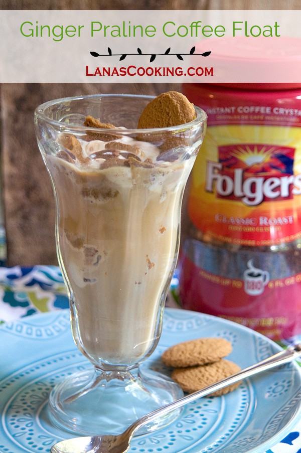 An ice cream float with pralines, coffee, and the zing of ginger. Definitely dessert worthy! https://www.lanascooking.com/ginger-praline-coffee-float