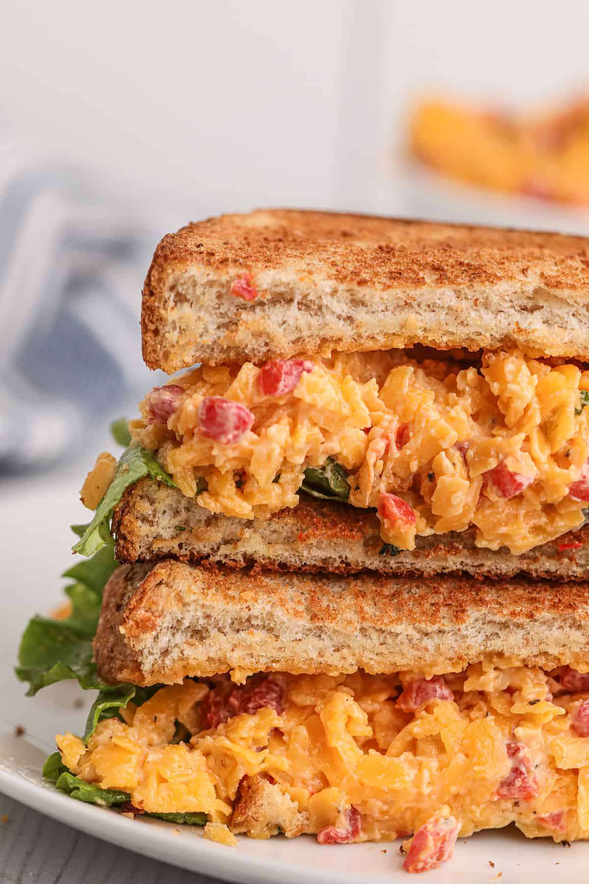 Closeup view of pimiento cheese sandwich.