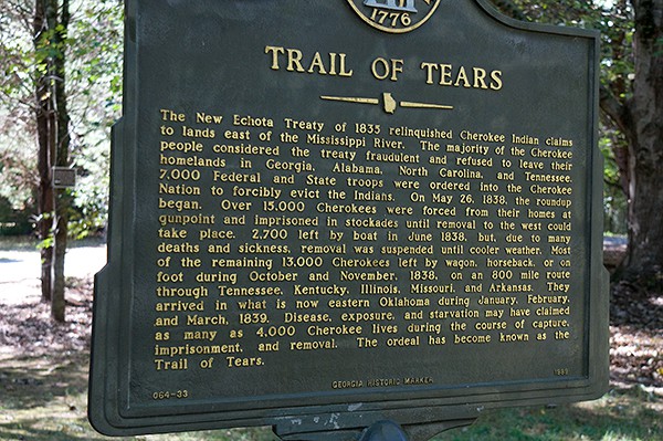 Trail of Tears Historical Marker at New Echota Cherokee Capital in North Georgia  https://www.lanascooking.com/new-echota-cherokee-capital/