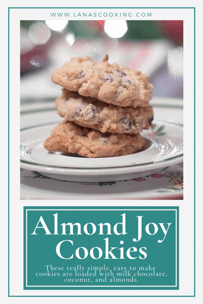 These Almond Joy Cookies are filled with milk chocolate, almonds, and coconut just like their namesake candy bar. https://www.lanascooking.com/almond-joy-cookies