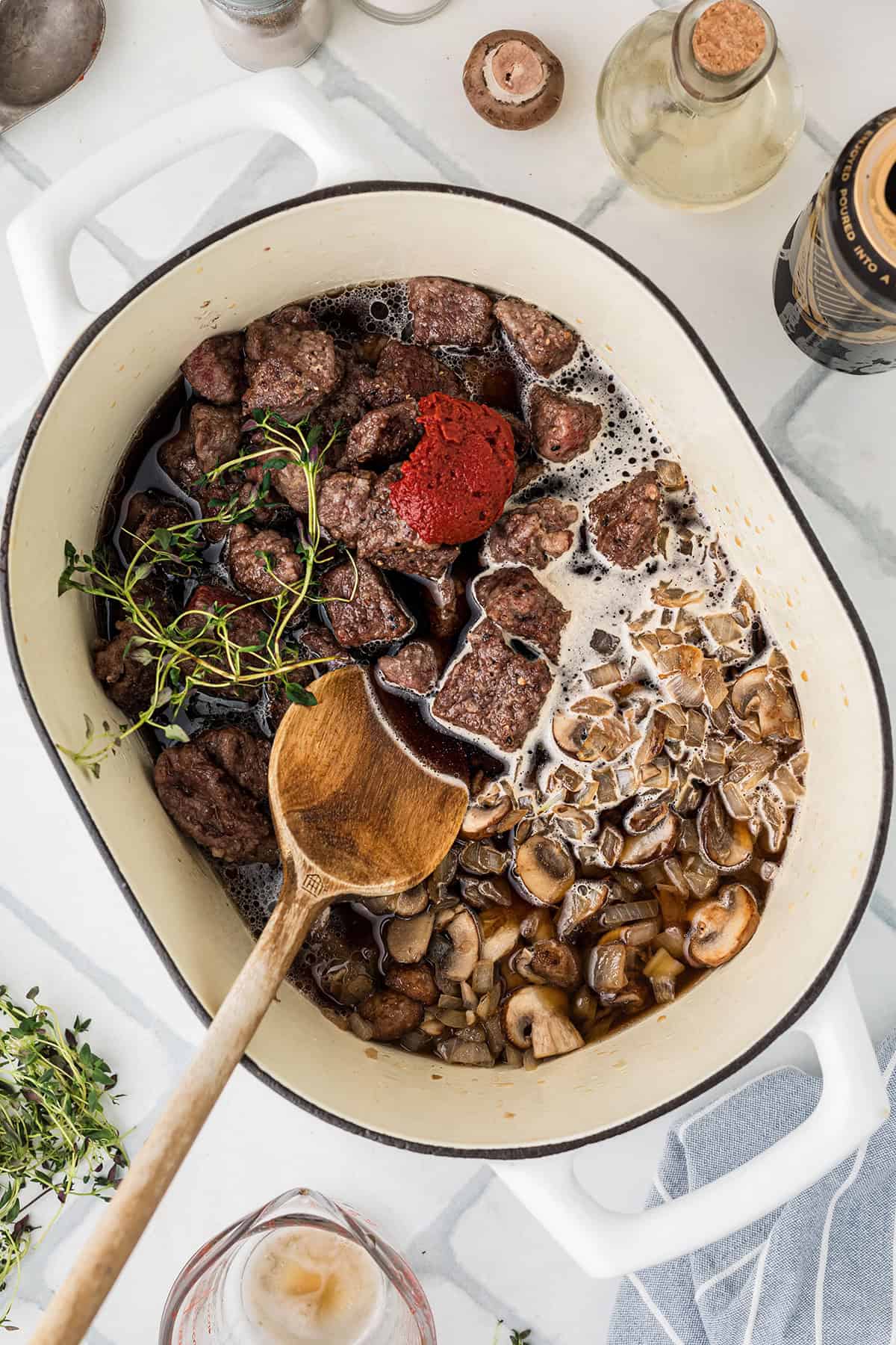 Remaining ingredients added to a Dutch oven.