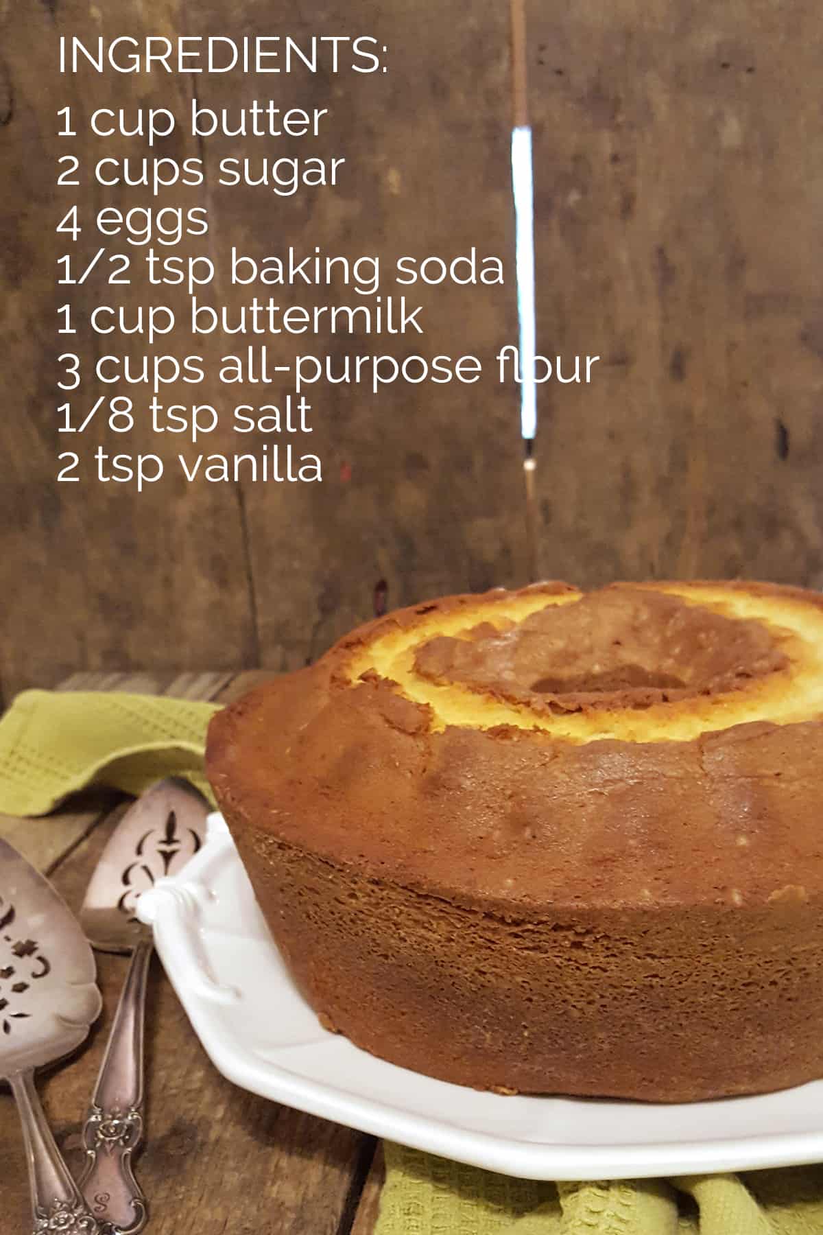 Ingredients needed to make the pound cake.