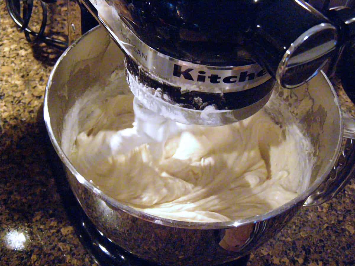 Mixing the pound cake batter.