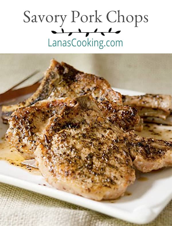 Savory pork chops seasoned with Italian herbs and braised on the stovetop. A quick dinner for busy summer days. https://www.lanascooking.com/savory-pork-chops/