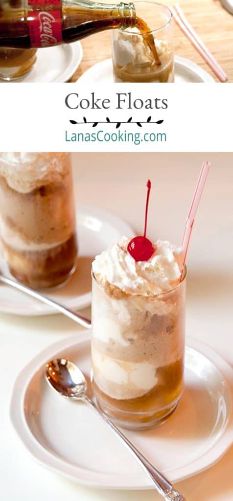 An old-fashioned summertime treat - coke floats - Coca-Cola and cream vanilla ice cream. https://www.lanascooking.com/an-old-fashioned-treat-coke-floats/