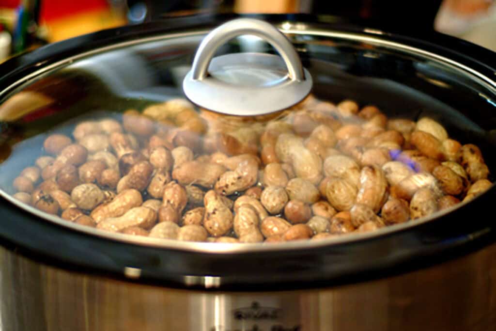 Peanuts cooking in a crockpot.