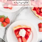 A serving of pie on a white plate.