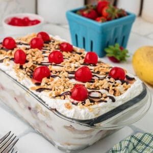 Finished icebox cake with all toppings added.
