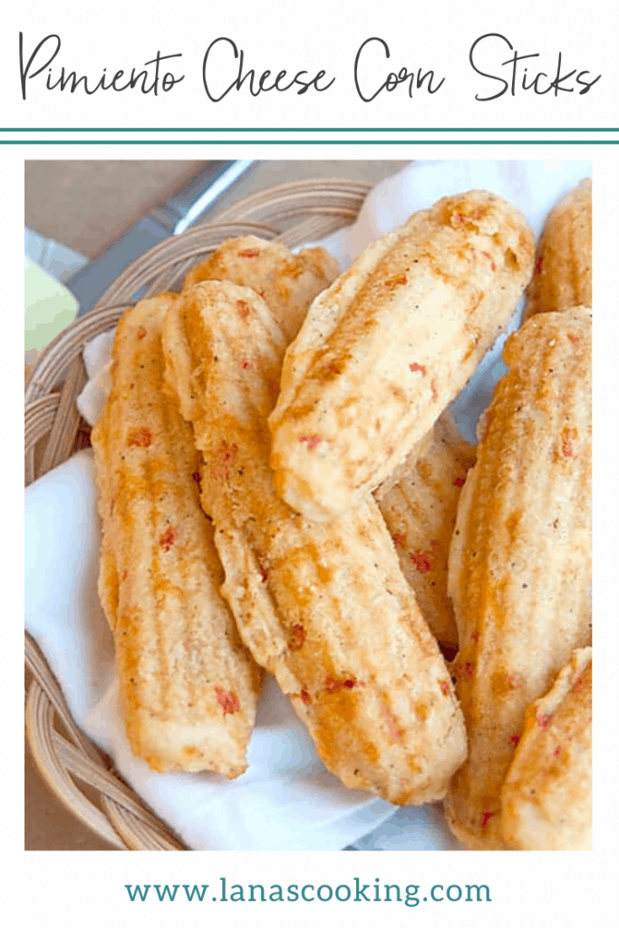 These pimiento cheese corn sticks combine a classic cornbread recipe with sharp cheddar and pimiento. https://www.lanascooking.com/pimiento-cheese-cornsticks-for-baketogether/