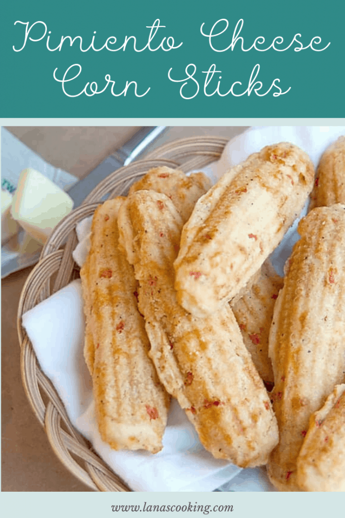 These pimiento cheese corn sticks combine a classic cornbread recipe with sharp cheddar and pimiento. https://www.lanascooking.com/pimiento-cheese-cornsticks-for-baketogether/