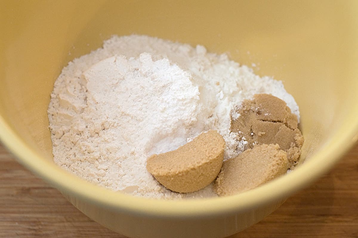 Dry ingredients in a mixing bowl.