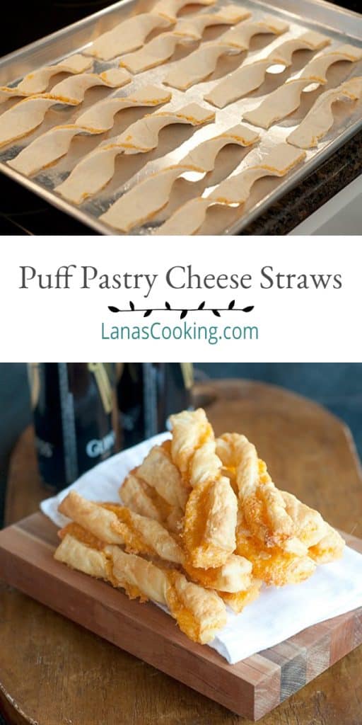 Recipe for the famous Rich's Department Store (Atlanta) Puff Pastry Cheese Straws. Sharp cheddar and Parmesan encased in light, flaky puff pastry. https://www.lanascooking.com/puff-pastry-cheese-straws/