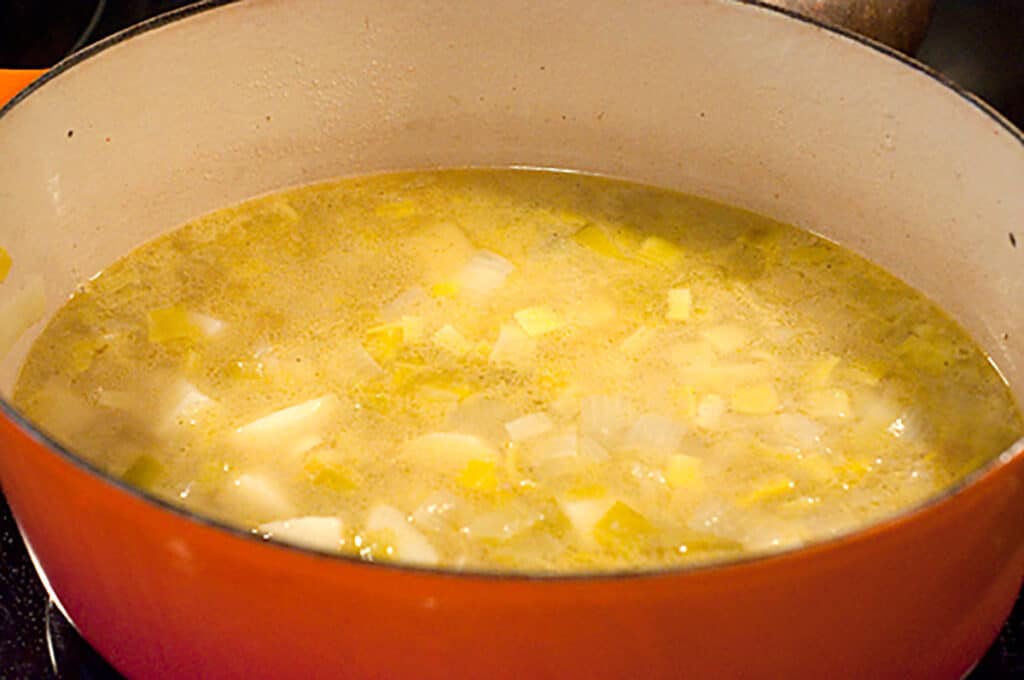 Soup in the pot when finished cooking.