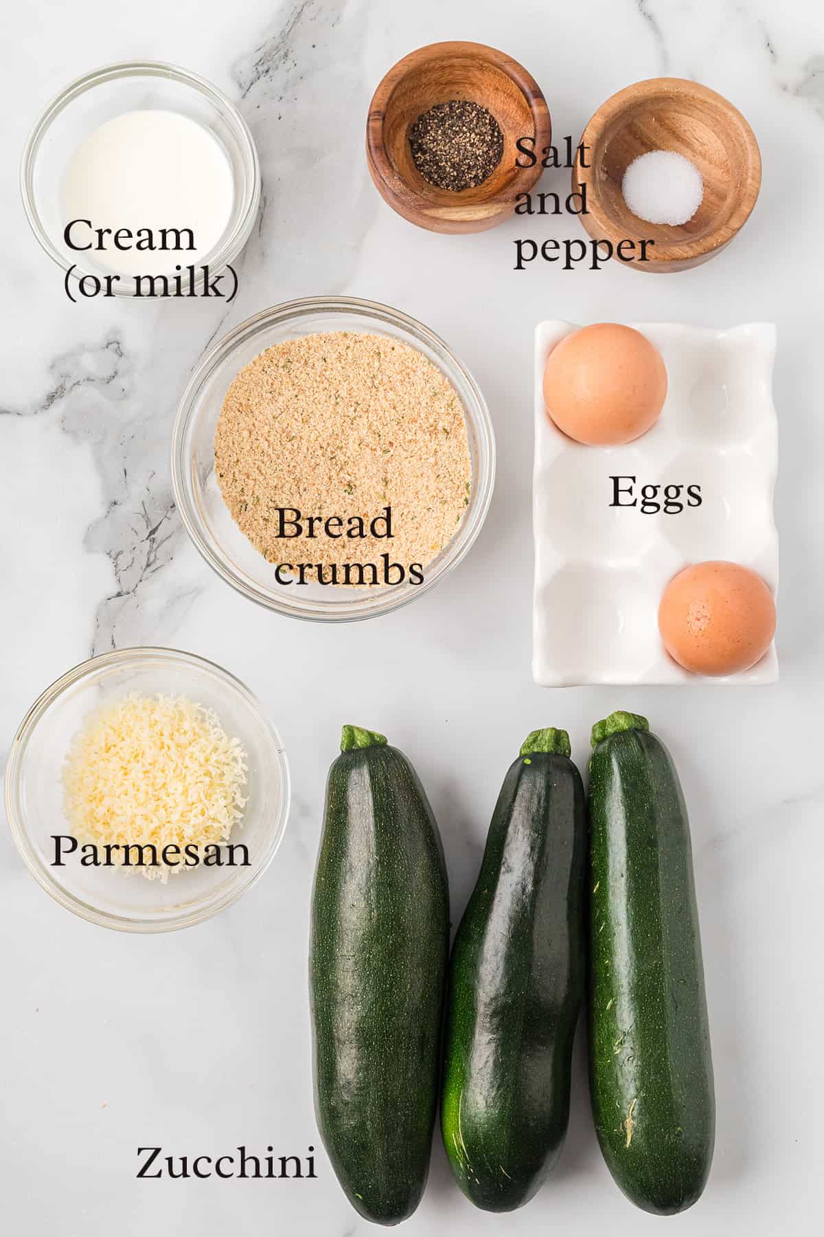 Ingredients needed for baked zucchini fries.