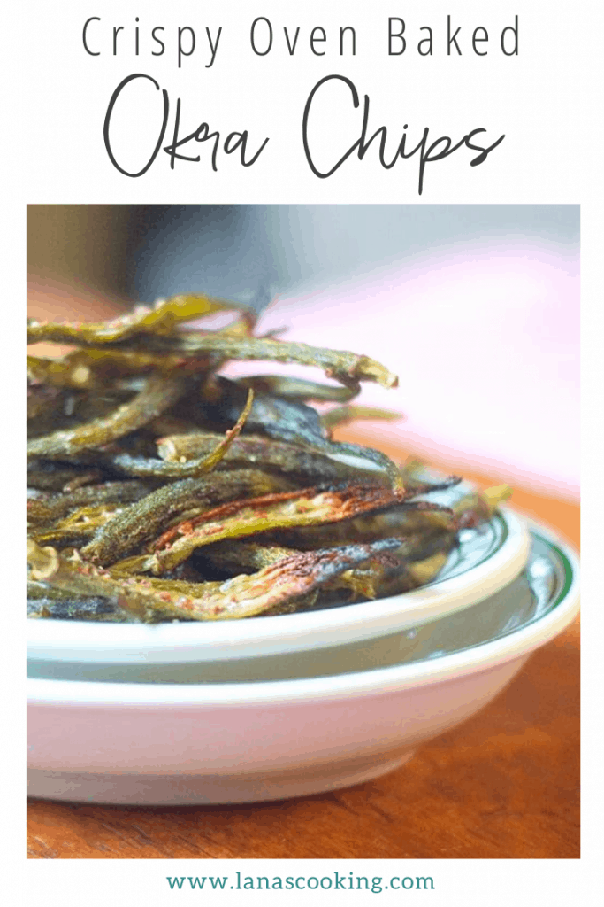 Crispy, salty, and delicious - homemade baked okra chips are roasted until light and crunchy. Great alternative to potato chips. https://www.lanascooking.com/okra-chips/
