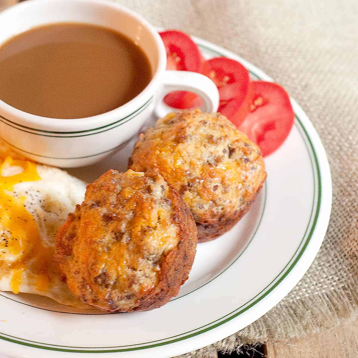 Easy Sausage Muffins - savory sausage muffins with eggs and cheddar cheese. Great grab-and-go breakfast for busy mornings. https://www.lanascooking.com/easy-sausage-muffins/