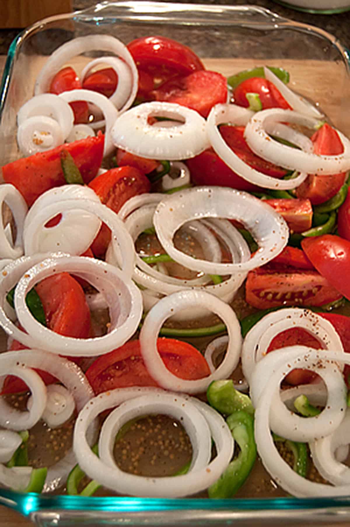 Fire and Ice Tomatoes Hot marinade poured over the vegetables.