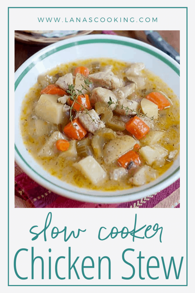 This Slow Cooker Chicken Stew is a perfect family dinner on a cool Fall evening. Best served with a side of buttered biscuits! https://www.lanascooking.com/slow-cooker-chicken-stew