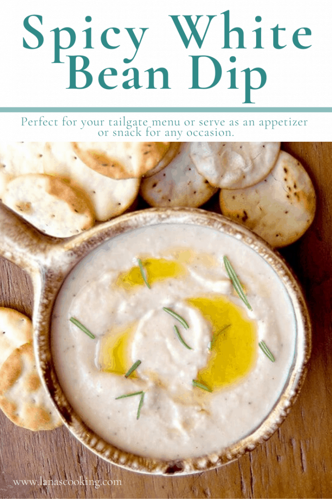 Add this Spicy White Bean Dip to your next tailgate menu or serve as an appetizer or snack for any occasion. https://www.lanascooking.com/spicy-white-bean-dip/