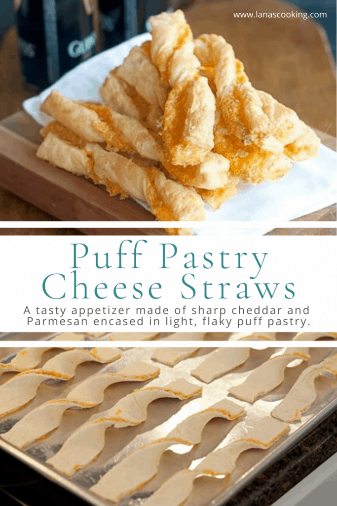 Recipe for the famous Rich's Department Store (Atlanta) Puff Pastry Cheese Straws. Sharp cheddar and Parmesan encased in light, flaky puff pastry. https://www.lanascooking.com/puff-pastry-cheese-straws/