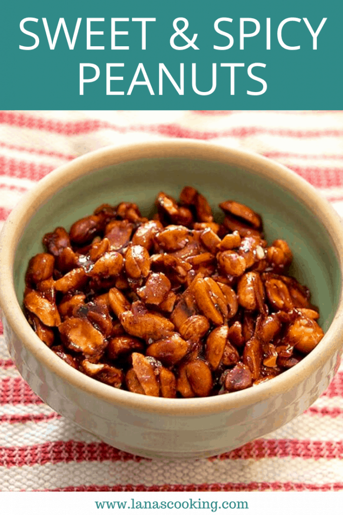 These Sweet and Spicy Peanuts are great finger food for parties! Keep them on hand for afternoon snacking or serve at your next tailgate. https://www.lanascooking.com/sweet-spicy-peanuts/