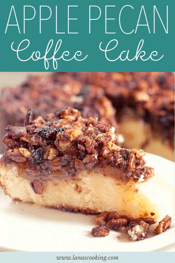 This Apple Pecan Coffee Cake has a moist, buttery cake layer topped with apple slices and a crunchy pecan and brown sugar crumble. https://www.lanascooking.com/apple-pecan-coffee-cake/