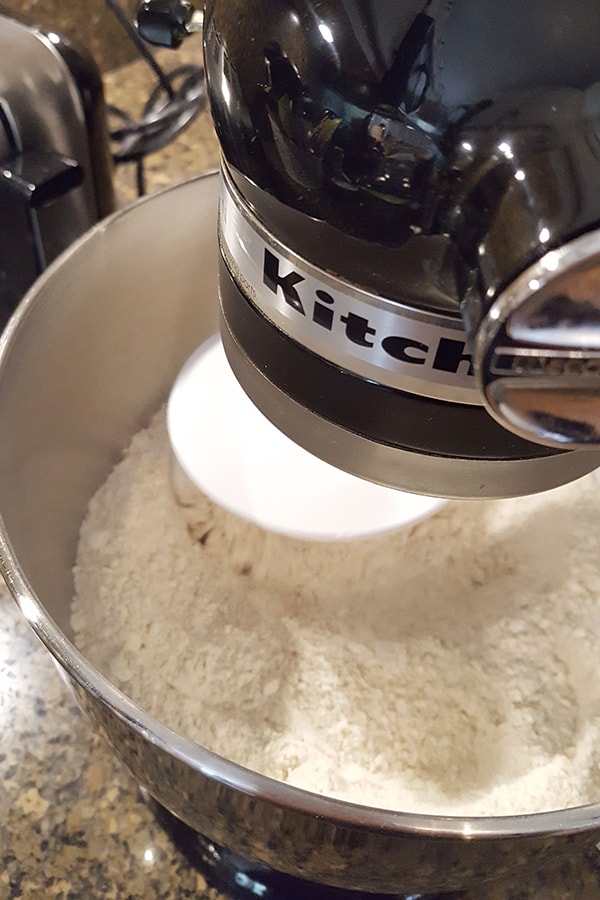 Mixing dry ingredients on slow speed.