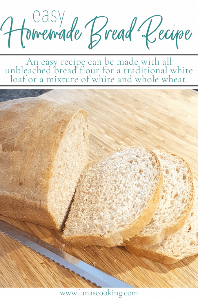 My Easy Homemade Bread Recipe can be made with all unbleached bread flour for a traditional white loaf or a mixture of white and whole wheat. https://www.lanascooking.com/easy-homemade-bread-recipe/