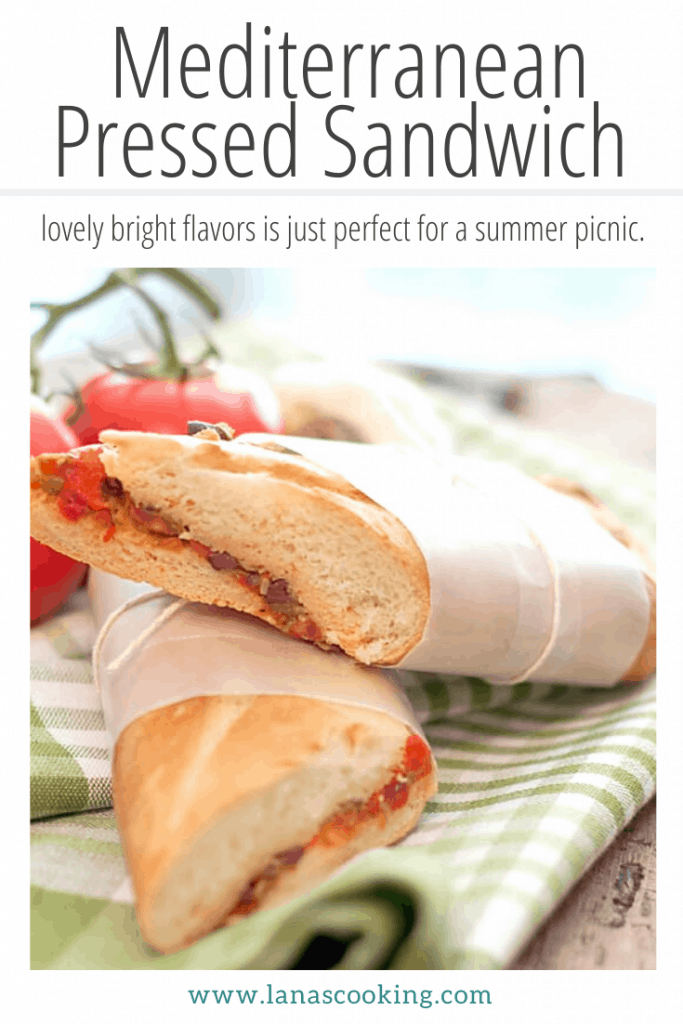 This Mediterranean Pressed Sandwich with its lovely bright flavors is just perfect for a late summer picnic. https://www.lanascooking.com/mediterranean-pressed-sandwich/