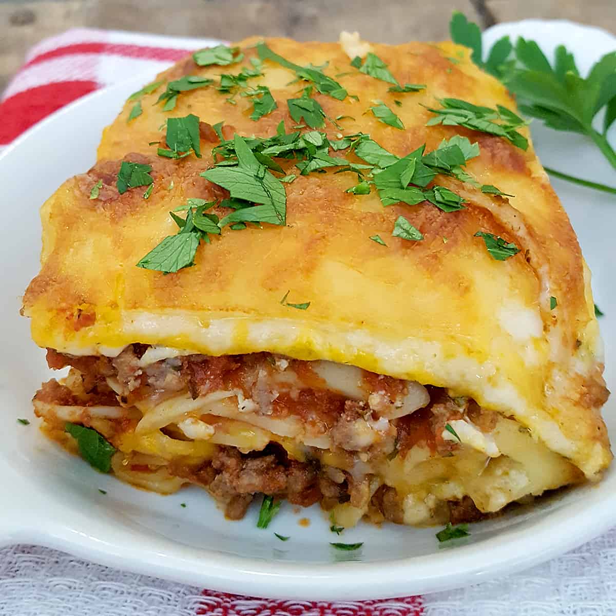 My Egg Noodle Lasagna recipe is a real family pleaser with layers and layers of meat sauce, cheesy filling, and egg noodles. https://www.lanascooking.com/egg-noodle-lasagna/