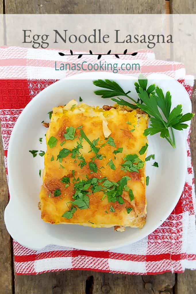 My Egg Noodle Lasagna recipe is a real family pleaser with layers and layers of meat sauce, cheesy filling, and egg noodles. https://www.lanascooking.com/egg-noodle-lasagna/