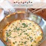 Bacon Cheese Frittata in a skillet. Text Overlay: Bacon & Cheese Frittata