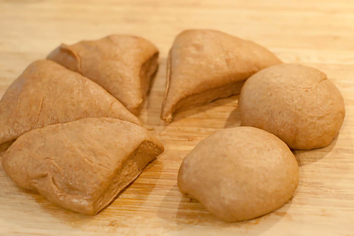 Dough divided into six portions.
