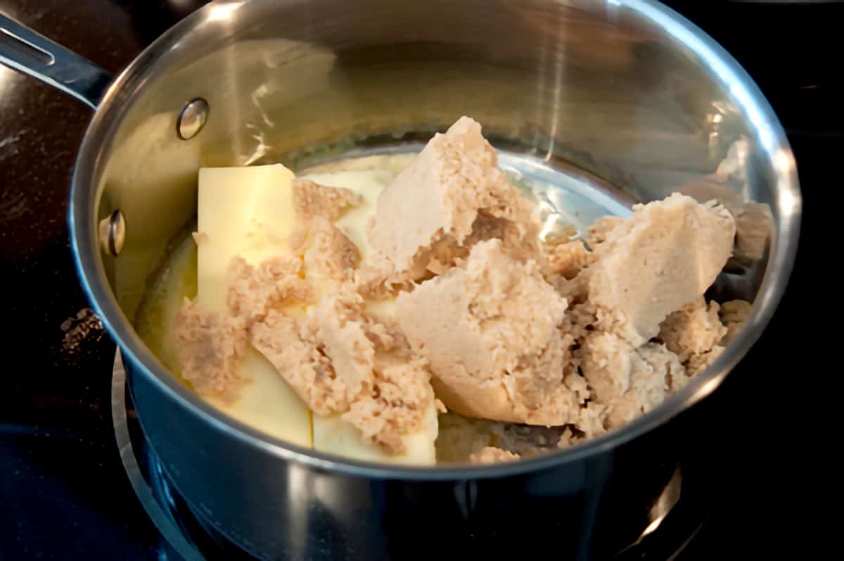 Butter and brown sugar in a heavy bottomed pan.