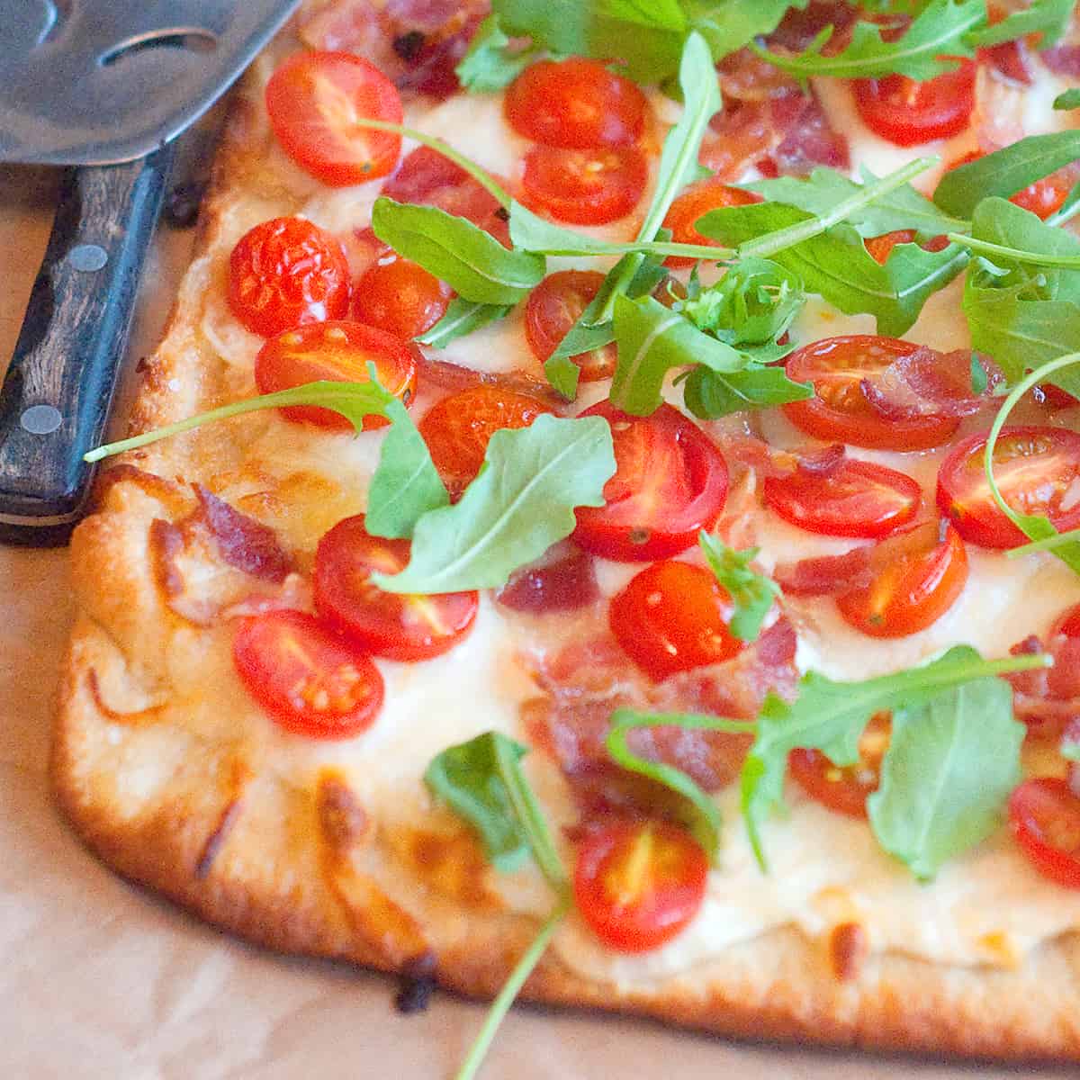 BLT Pizza on a serving tray.