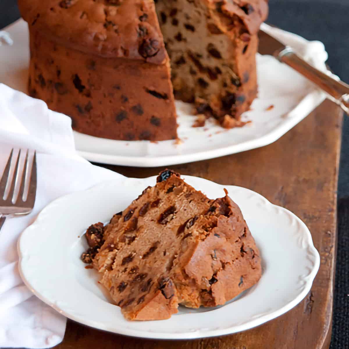 A slice of the finished cake on a serving plate.