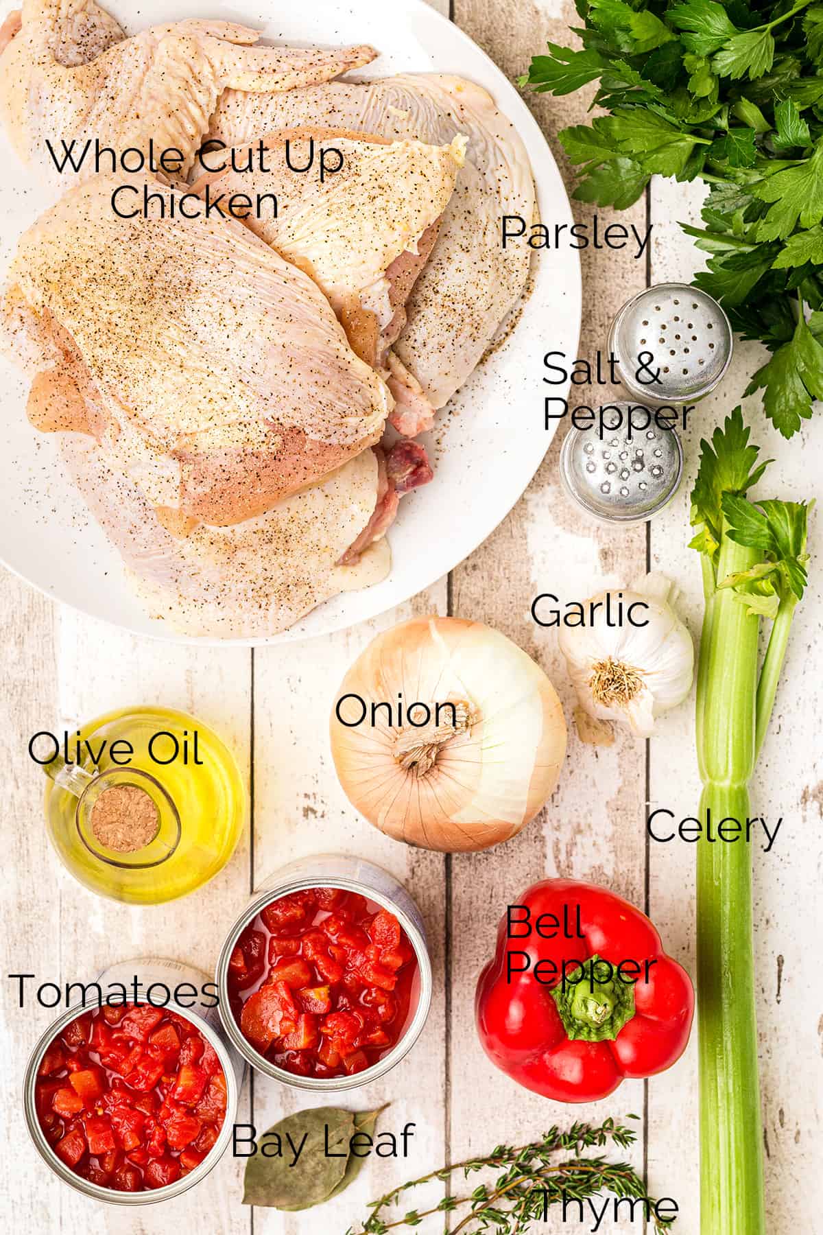 All the ingredients needed to prepare Chicken Cacciatore